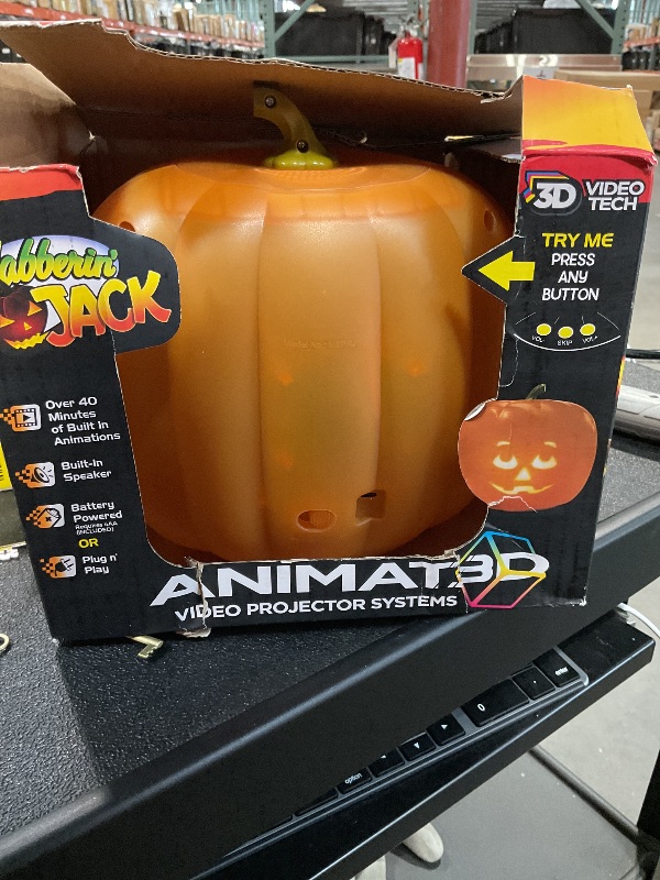 Photo 2 of ANIMAT3D Jabberin' Jack (Blink Tech) Talking Animated Pumpkin with 8 Inch Screen and Built-in LED Light Array Projector + Speaker Includes 40 Minutes of Content