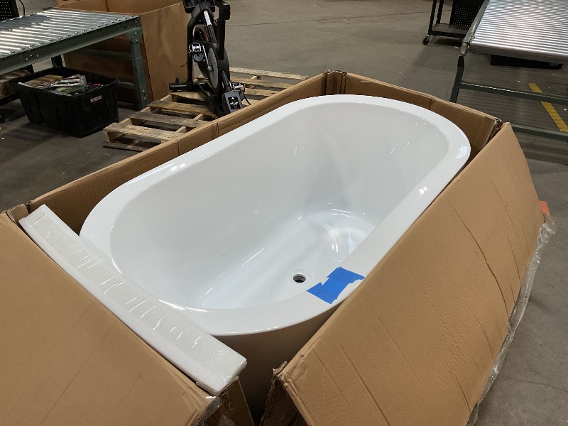 Photo 1 of 61" Freestanding Bathtubs, Acrylic Soaking Tubs for Adult, Integrated Overflow and Drain, cUPC Certified, Glossy White