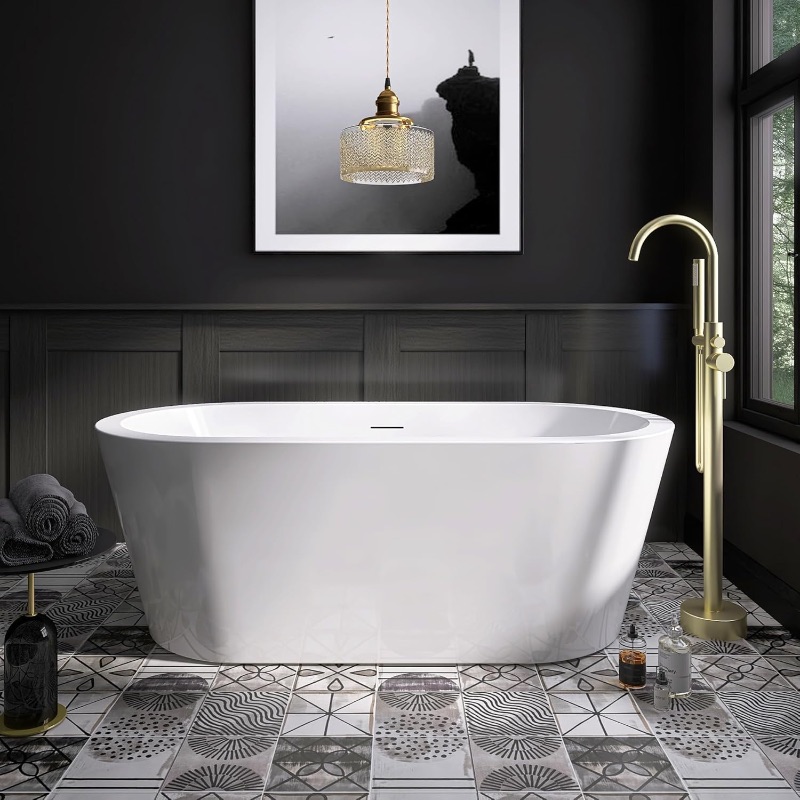 Photo 1 of 61" Freestanding Bathtubs, Acrylic Soaking Tubs for Adult, Integrated Overflow and Drain, cUPC Certified, Glossy White