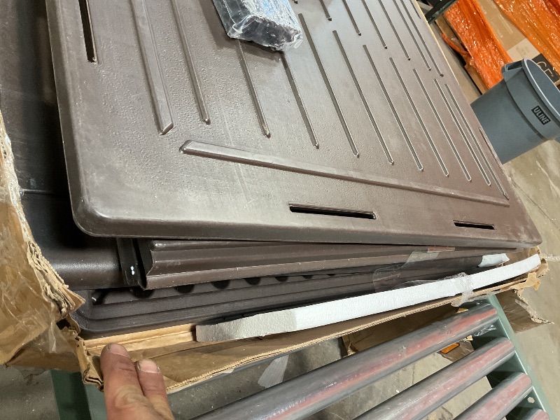 Photo 1 of DWVO 230 Gallon Resin Outdoor Storage Box, XXL Double-Wall Waterproof Deck Box with Divider, Doubles as Table or Seating with 1000 lbs Capacity, Lockable (Brown)