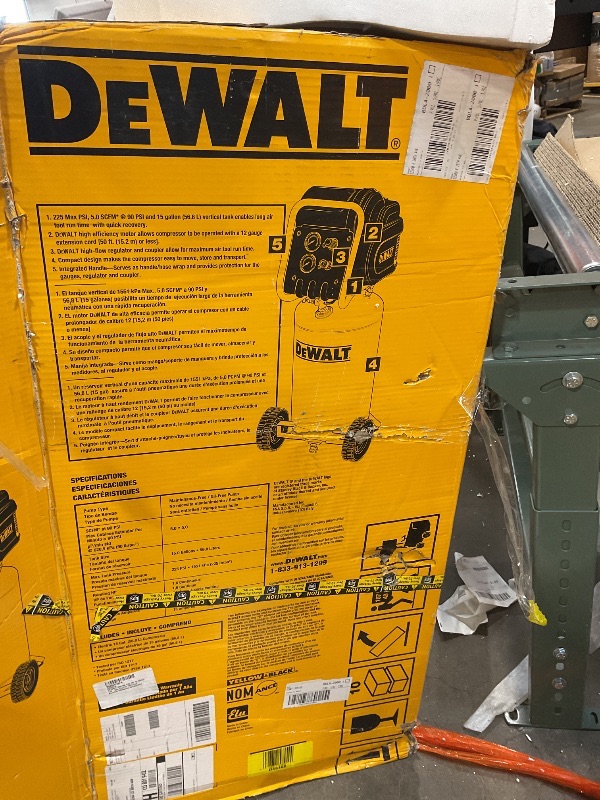 Photo 1 of **FOR PARTS ONLY** DEWALT Vertical Portable Compressor, 1.9 Hp 200 Psi Oil Free High Pressure Low Noise (D55168)
