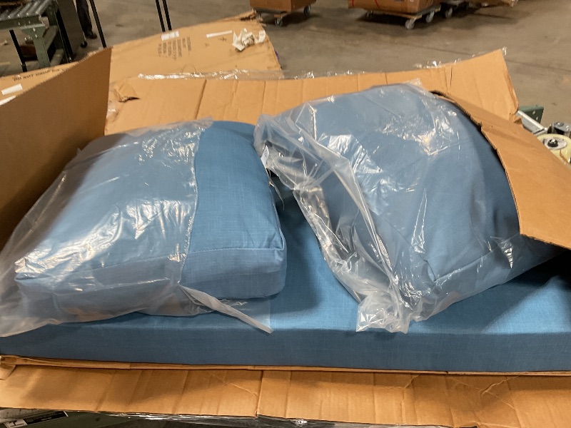 Photo 2 of Arden Outdoor Loveseat Cushion Set, 48 x 24, Water Repellent, Fade Resistant, Cushion Set for Couch, Bench, and Swing 48 x 24, Clark Blue this item is blue not the flower pattern off the stock photo.