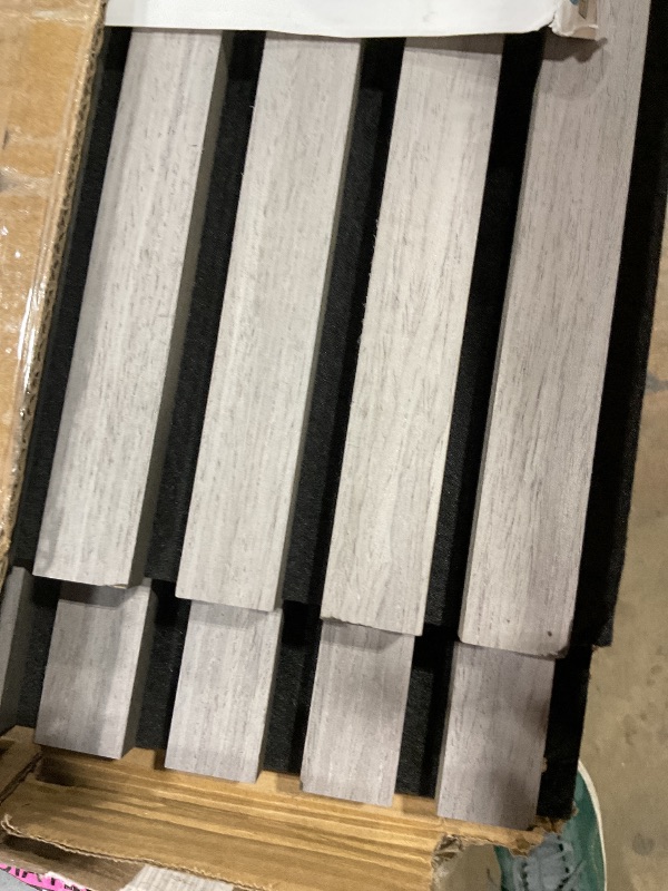 Photo 1 of *GREY* Bantie Wood Slat Panels for Wall and Ceiling 3D Wall Panels Wood Grain Acoustic Panels for Home Decor and Noise Reduction (Black oak/2pcs)