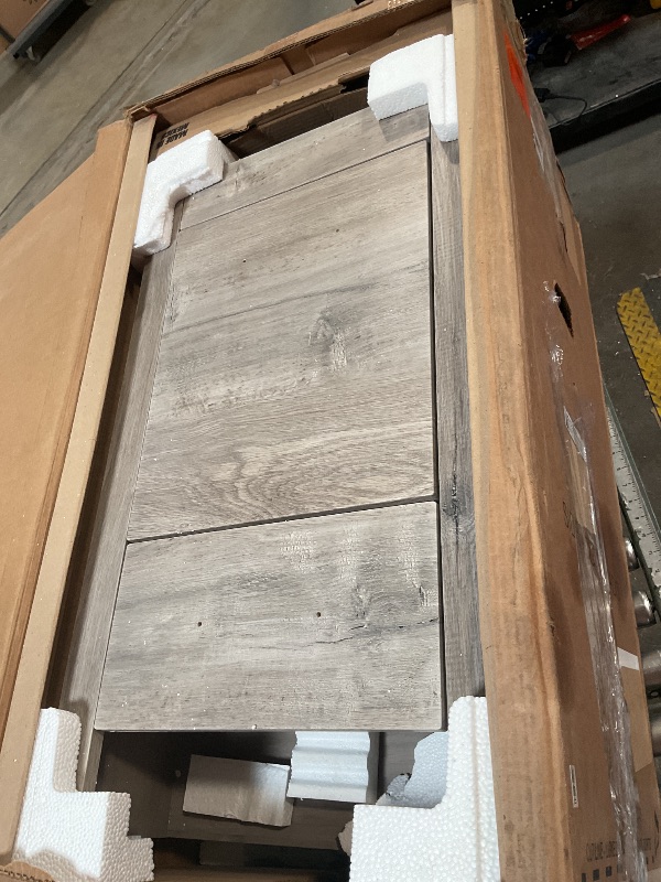 Photo 1 of *CABINET ONLY - SINK BROKEN*Spring Mill Cabinets Nixie 18 Inch Bathroom Vanity with White Single Sink Top, 1-Door Cabinet, 1 Drawer, 18.5" W x 16.75" D x 34.38" H, White Washed Oak