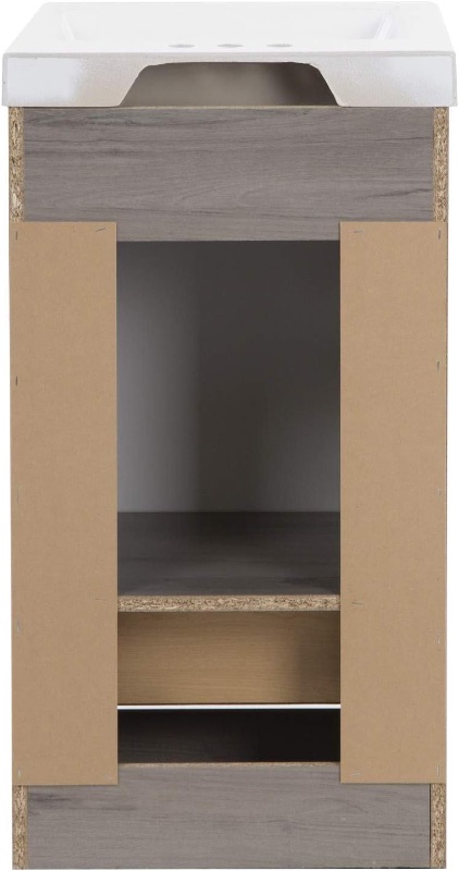 Photo 1 of *CABINET ONLY - SINK BROKEN*Spring Mill Cabinets Nixie 18 Inch Bathroom Vanity with White Single Sink Top, 1-Door Cabinet, 1 Drawer, 18.5" W x 16.75" D x 34.38" H, White Washed Oak