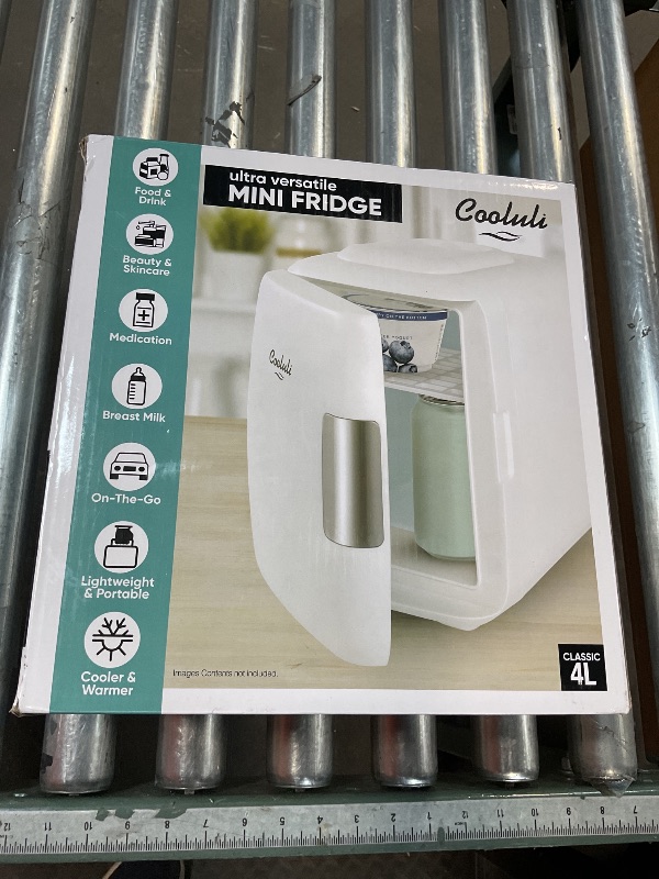 Photo 1 of Cooluli Mini Fridge for Bedroom - Car, Office Desk & Dorm Room - Portable 4L/6 Can Electric Plug In Cooler & Warmer for Food, Drinks, Skincare Beauty & Makeup - 12v AC/DC & Exclusive USB Option, White