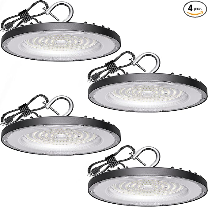 Photo 1 of 4 Pack UFO LED High Bay Light 150W(600W MH/HPS Equiv.), 21000lm, 5000K Daylight High Bay LED Shop Lights with 5' Cable US Hook, IP65 Commercial Light Fixture for Warehouse Workshop Barn Factory