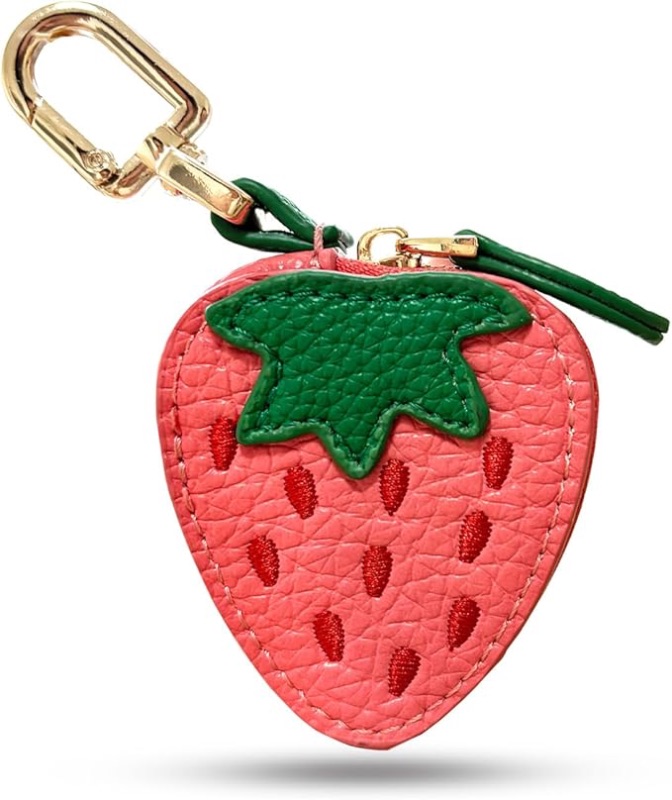 Photo 1 of 2.56 x 2.17 Inch Strawberry Fruit Bag Charm Cute Mini Coin Purse Keychain,Mini Leather Coin Pouch Change Purse for Backpack Decoration,Coin Strawberry Wallet Gifts for Girl Women