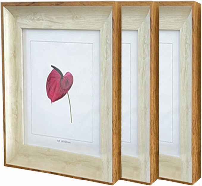 Photo 1 of 3 Pack Heavy Edge Picture Frame Wood Wall Mounting Photo Frame Horizontal and Vertical Pictures Display Frame for Tabletop or Wall Hanging Home Deocr (8x10,Beige)