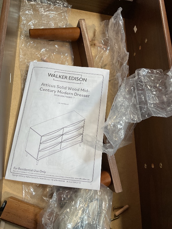 Photo 1 of **SOLD FOR PARTS**Walker Edison Atticus Mid-Century Modern Detailed 6-Drawer Solid Wood Dresser, 59 Inch, Walnut