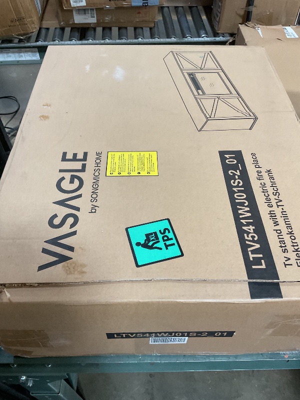 Photo 1 of **FOR PARTS ONLY/ MISSING ASSEMBLY PIECES*** VASAGLE Fireplace TV Stand for TVs up to 80 Inches, 18-Inch ELectric Fireplace with Remote, Farmhouse Entertainment Center, Media Console Table for Living Room, Rustic White and Honey Brown ULTV541W01