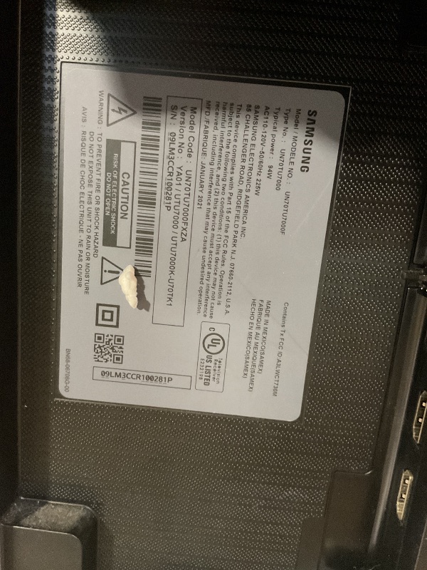 Photo 1 of ***NO REMOTE NO POWER CORD CANNOT TEST MAYBE USED FOR PARTS*** Samsung 70-Inch Class Crystal UHD U8000F 4K Smart TV (2025 Model) Endless Free Content, Crystal Processor 4K, MetalStream Design, Knox Security, Alexa Built-in