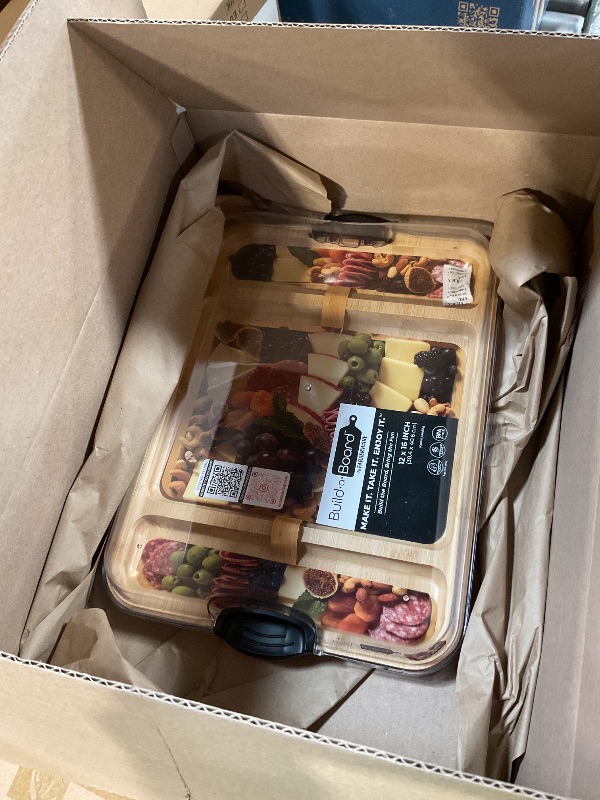 Photo 1 of ***REFER TO NELLIS PHOTO FOR SHAPE*** FARBERWARE Build-a-Board Cutting Board with Single Compartment and Clear Locking Lid for Charcuterie, Snacks, and More, Acacia