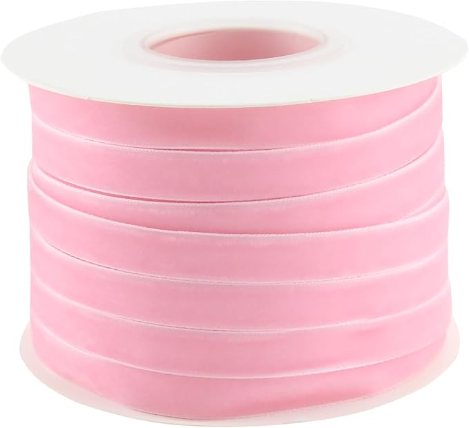 Photo 1 of **SEE PHOTOS DIFFERS** Pink Velvet Ribbon 3/8 Inch Single Face Thin Light Pink Velvet Ribbon for Gift Wrapping, Pastel Pink Easter Ribbon Decorations, Ribbon for Hair Bows, Spring, Handmade Cafts - 25 Yards