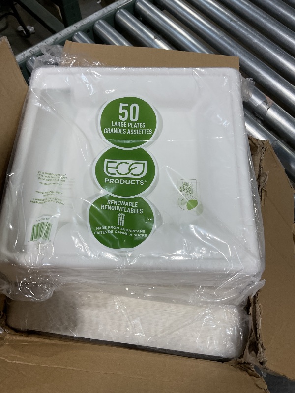 Photo 1 of **PHOTO FOR ITEM REFERENCE STYLE DIFFERS/ SEE PHOTOS ** hooray mida White 10-Inch Square Disposable Plates [50-Pack] - Compostable Heavy Duty Sugarcane Plates, Biodegradable Eco-Friendly Dinner Plates for Party