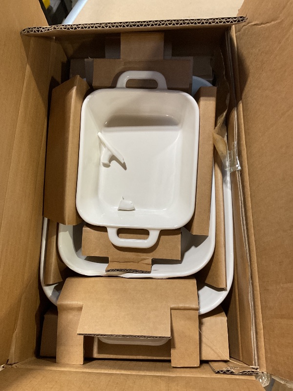 Photo 1 of **HANDLE ON MIDDLE TRAY BROKEN SEEN IN PHOTO**Sweejar Relief Casserole Dishes for Oven, Ceramic 9x13 Baking Pans Set for Cooking, Cake, Banquet and Daily Use, Rectangular Bakeware Set, Porcelain Baking Dish, Lasagna Pan Deep with Handles(White)