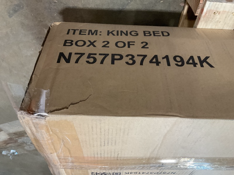 Photo 1 of **SELLING FOR PARTS AS PARTIAL SET . ONE BOX OF TWO**Christopher Knight Home King Size Platform Bed, Boucle Fabric Headborad and Bed Frame, Wood Bedpost and Slat, Upholstered Curve-Shaped King Headboard, Wood Slats Panel Support, Easy Assembly, White