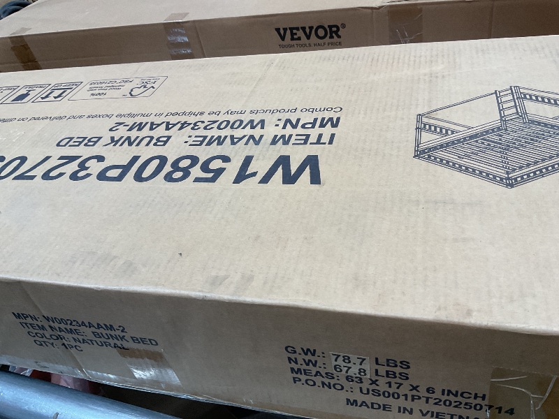 Photo 1 of **SELLING FOR PARTS AS PARTIAL SET. ONE BOX OF TWO**Bellemave Queen Over Queen Bunk Bed for Kids/Adults,Floor Bunk Beds with Inclined Ladder,Solid Wood Low Bunk Bed for Teens,Girls,Boys,Detachable,Natural