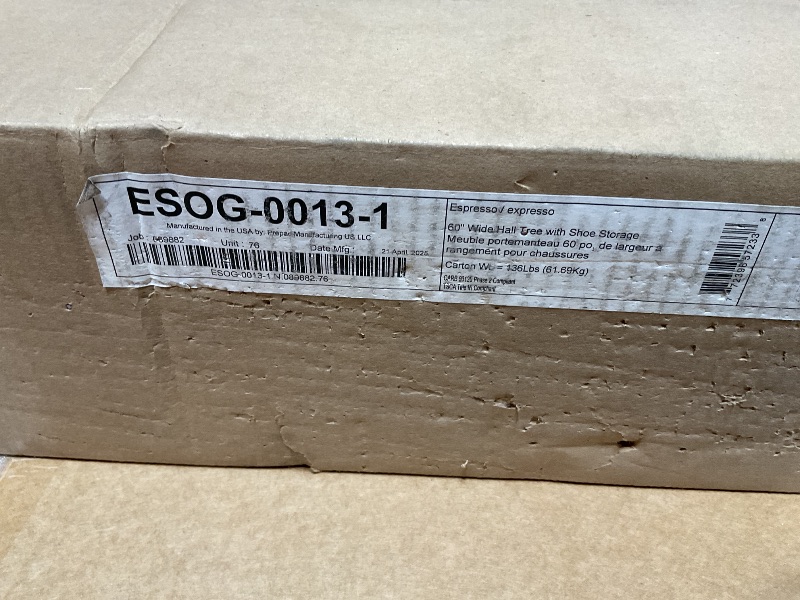 Photo 1 of *** BOX ONE ONLY***Prepac Brown Hall Tree, Shoe Cabinet, Storage Cabinet with 24 Shoe Cubbies and 6 Double Coat Hooks 15.5" D x 60" W x 77" H