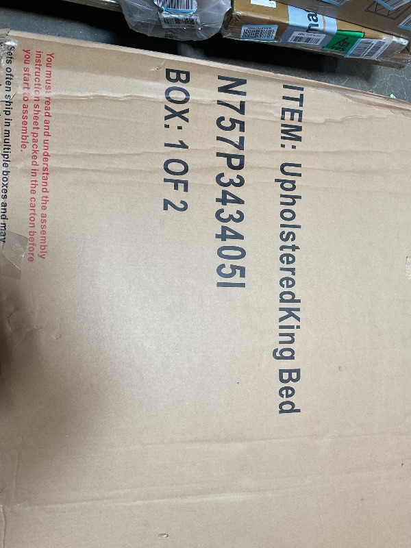 Photo 1 of *** BOX ONE ONLY***Christopher Knight Home Lanet Linen Upholstered King Size Bed Frame with Headboard, Modern King Bed Frame and Headboard, Wooden Slats Support, Easy Assembly, No Box Spring Needed, Beige