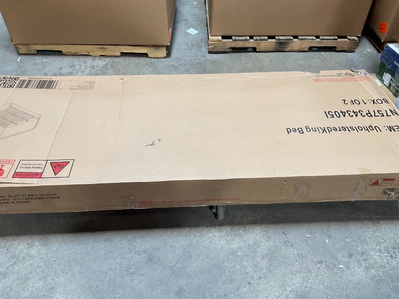 Photo 1 of *** BOX ONE ONLY***Christopher Knight Home Lanet Linen Upholstered King Size Bed Frame with Headboard, Modern King Bed Frame and Headboard, Wooden Slats Support, Easy Assembly, No Box Spring Needed, Beige