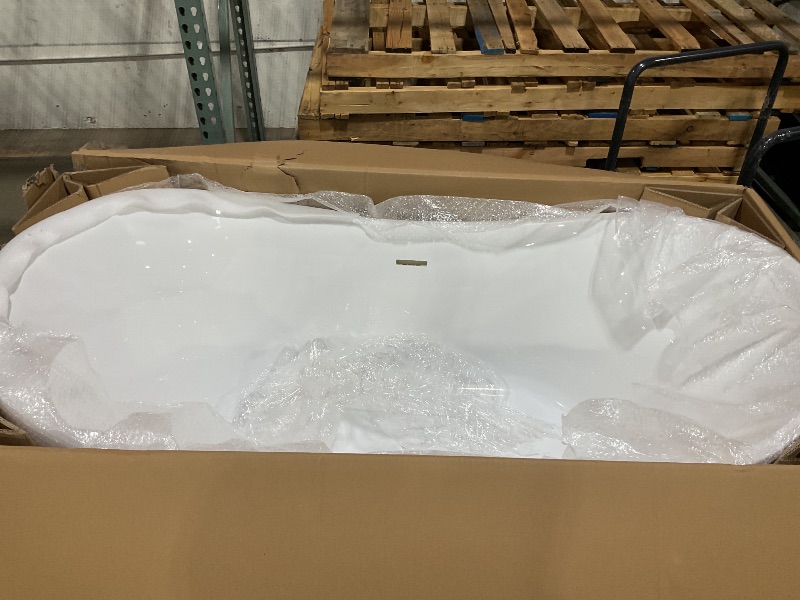 Photo 1 of *** MINOR DAMAGE ***WOODBRIDGE 59" Acrylic Freestanding Bathtub Contemporary Soaking White Tub with Matte Black Overflow and Drain?B0016 -MB-Drain &O