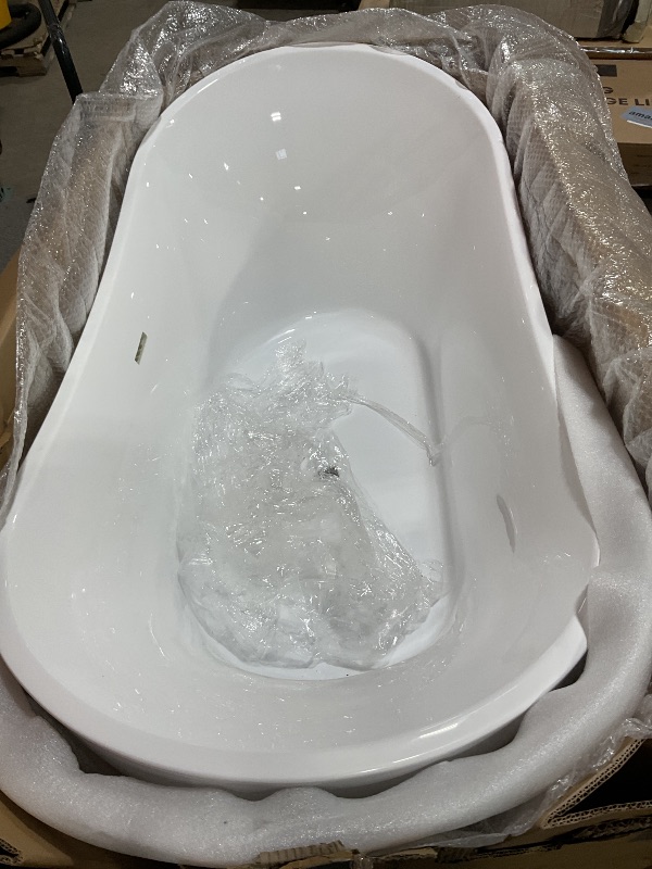 Photo 1 of *** MINOR DAMAGE ***WOODBRIDGE 59" Acrylic Freestanding Bathtub Contemporary Soaking White Tub with Matte Black Overflow and Drain?B0016 -MB-Drain &O