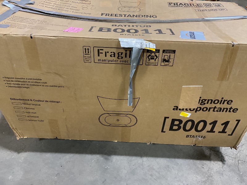 Photo 1 of *** MINOR DAMAGE ***WOODBRIDGE 59" Acrylic Freestanding Bathtub Contemporary Soaking White Tub with Matte Black Overflow and Drain?B0016 -MB-Drain &O