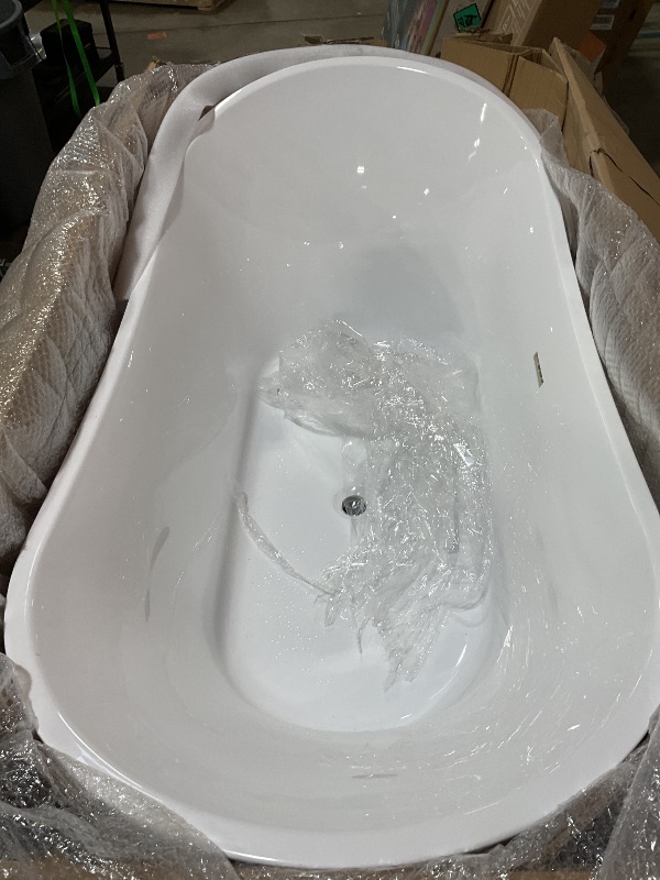 Photo 1 of *** MINOR DAMAGE ***WOODBRIDGE 59" Acrylic Freestanding Bathtub Contemporary Soaking White Tub with Matte Black Overflow and Drain?B0016 -MB-Drain &O