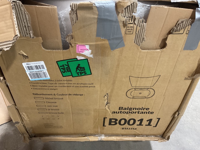 Photo 1 of *** MINOR DAMAGE ***WOODBRIDGE 59" Acrylic Freestanding Bathtub Contemporary Soaking White Tub with Matte Black Overflow and Drain?B0016 -MB-Drain &O