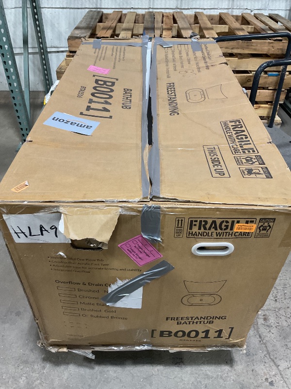 Photo 1 of *** MINOR DAMAGE ***WOODBRIDGE 59" Acrylic Freestanding Bathtub Contemporary Soaking White Tub with Matte Black Overflow and Drain?B0016 -MB-Drain &O