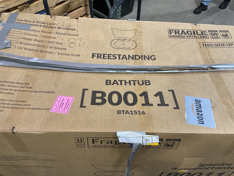 Photo 1 of *** MINOR DAMAGE ***WOODBRIDGE 59" Acrylic Freestanding Bathtub Contemporary Soaking White Tub with Matte Black Overflow and Drain?B0016 -MB-Drain &O