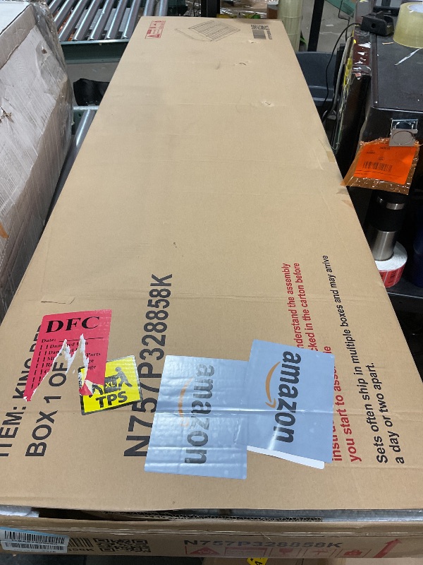 Photo 1 of *** BUT ONE OF TWO ONLY***Christopher Knight Home King Size Platform Bed, Boucle Fabric Headborad and Bed Frame, Wood Bedpost and Slat, Upholstered Curve-Shaped King Headboard, Wood Slats Panel Support, Easy Assembly, White