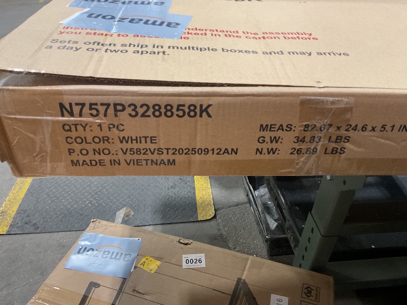 Photo 1 of *** BUT ONE OF TWO ONLY***Christopher Knight Home King Size Platform Bed, Boucle Fabric Headborad and Bed Frame, Wood Bedpost and Slat, Upholstered Curve-Shaped King Headboard, Wood Slats Panel Support, Easy Assembly, White