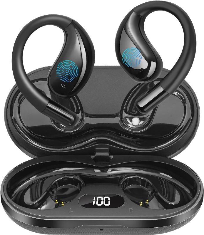 Photo 1 of ****FOR PARTS ONLY NON-FUNCTIONAL**** Psadhi Open Ear Clip Wireless Earbuds Bone Conduction Headphones, Bluetooth 5.4, Open Ear Design for Running Fitness,Office?Built-in Mic, IPX7 Waterproof, LED Display Charging Case,Ear Hooks Black