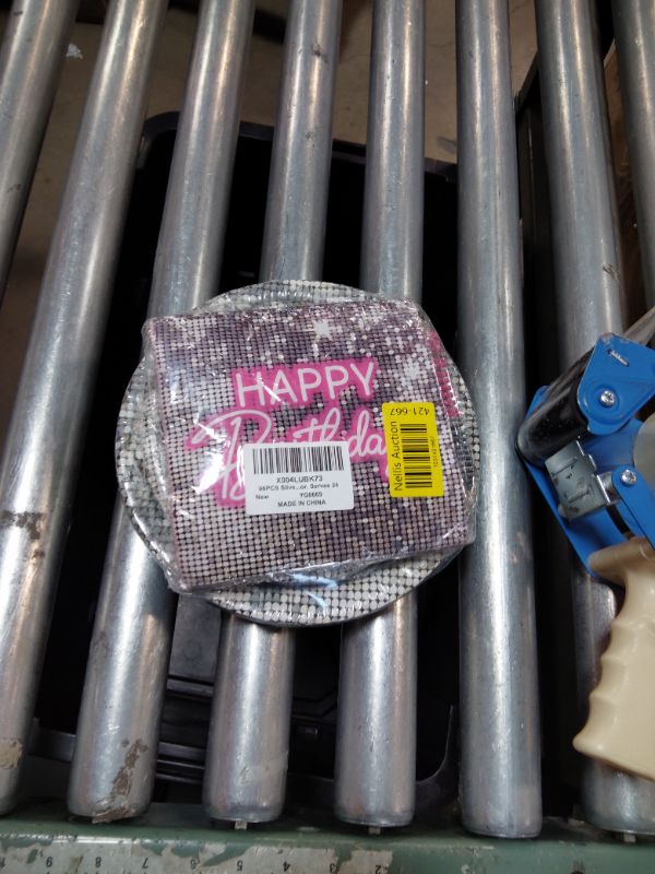 Photo 1 of ***PARTIAL SET/ MISSING MAJORITY OF SET*** 96PCS Silver Sequins Pink Neon Birthday Paper Plates and Napkins, Disco Silver Glitter Party Decorations for Shimmer Hot Pink Party Dinner Dessert Plates, 80s Neon Light Tableware Decor, Serves 24