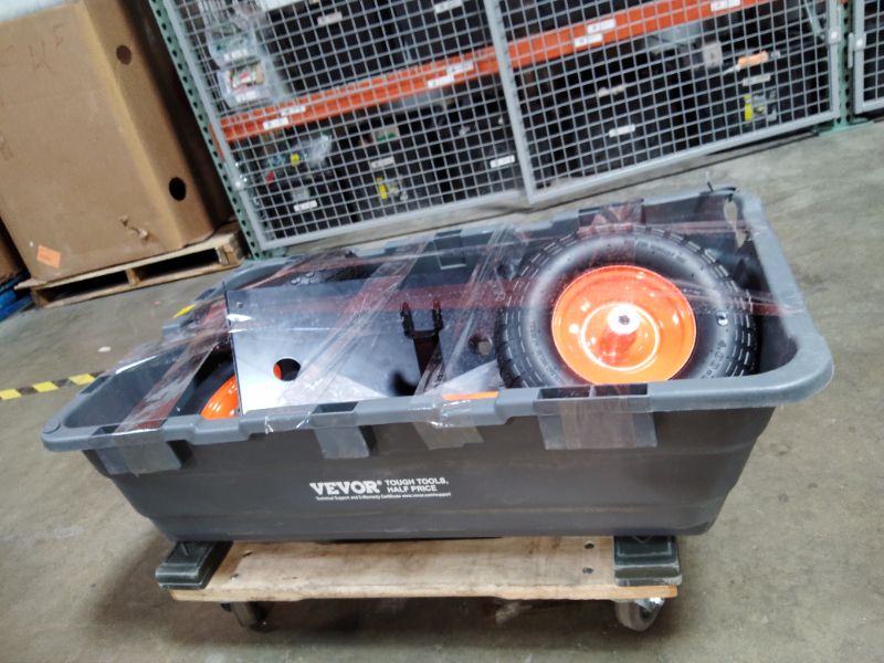 View 4 of *** ITEM HAS DAMAGE** VEVOR 1200lbs 7Cu.Ft. Garden Dump Cart with 2-in-1 Convertible Handle and 13in All Terrain Wheels, Heavy Duty Poly Yard Dump Wagon Utility ATV Trailer Dump Cart Tow Behind for Lawn Mower Tractor
