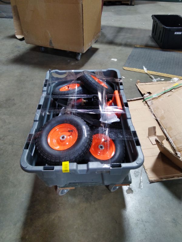 View 5 of *** ITEM HAS DAMAGE** VEVOR 1200lbs 7Cu.Ft. Garden Dump Cart with 2-in-1 Convertible Handle and 13in All Terrain Wheels, Heavy Duty Poly Yard Dump Wagon Utility ATV Trailer Dump Cart Tow Behind for Lawn Mower Tractor