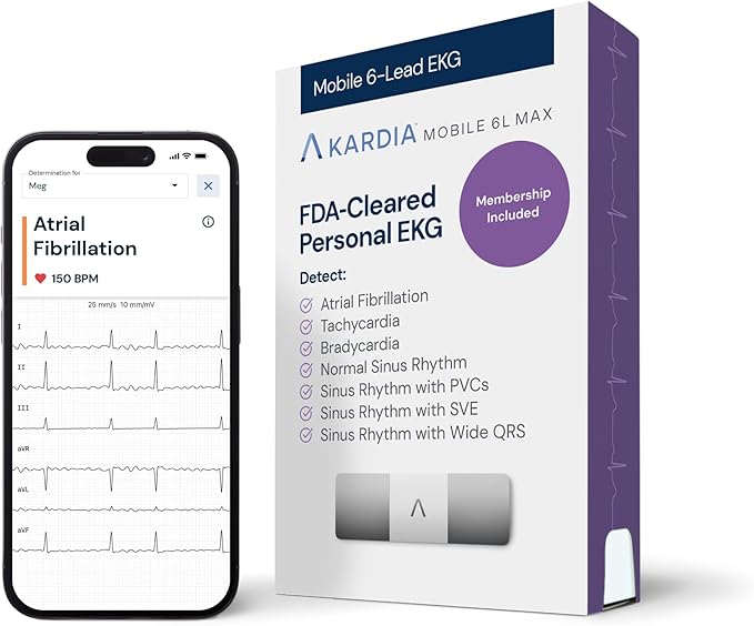 Photo 1 of ***DOES NOT INCLUDE MEMBERSHIP*** KardiaMobile 6L Max EKG Monitor, Includes One-Year KardiaCare Subscription, FDA-Cleared Heart Monitor, Medical-Grade Results in 30 Seconds, Unlimited Recordings, Works with Smartphones and Tablets