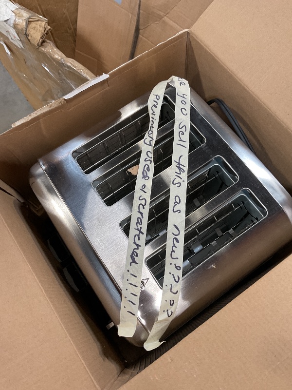 Photo 1 of **USED AND SCRATCHED** Cuisinart 4 Slice Compact Stainless Steel Toaster with Extra-Wide Slots for Bread, French Toast, Bagels & Pastries, Defrost & Reheat Functions, CPT-180P1, Brushed Stainless, Removable Crumb Tray