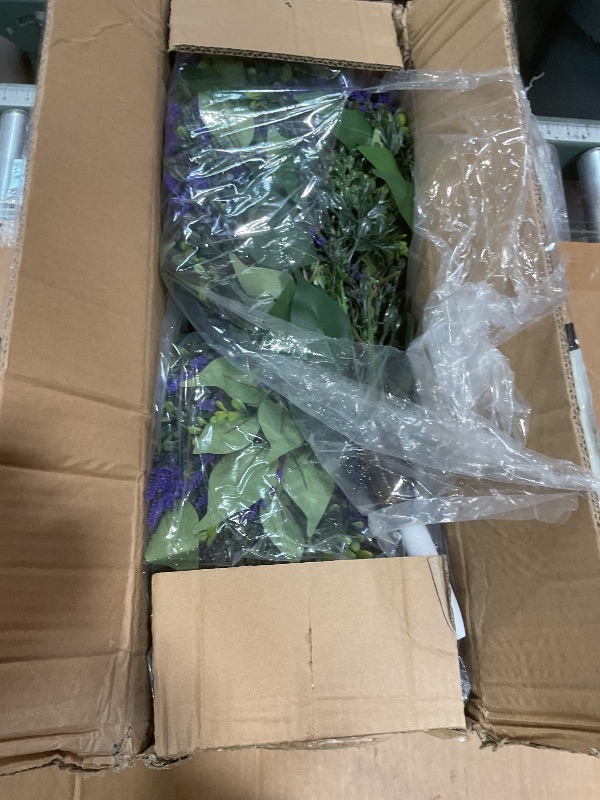 Photo 1 of 28" Artificial Boxwood Topiary Ball with Lavender, UV Resistant Topiary Tree Faux Boxwood Ball Shaped Porch Bushes with Ground Spike Artificial Bushes for Outdoors Front Door Decor Home Garden