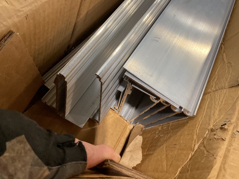 Photo 1 of * DESCRIPTION FOLLOWING ASTERISK IS APPROXIMATE; ACTUAL PRODUCT CONTAINS RANDOM ASSORTMENT, ALL ~2.5-3' IN LENGTH, AMOUNT = 12 ASSORTED SHAPES *  Outwater Aluminum J Channel Fits Material 1/16 Inch Thick Mill Finish Aluminum Cap Moulding 72 Inch Length Pr