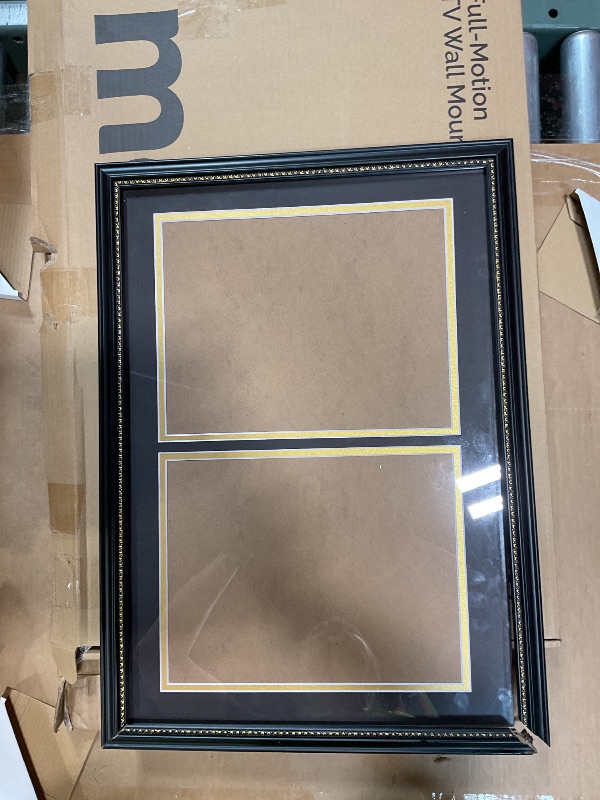 Photo 1 of * SEE SECOND PHOTO FOR DAMAGE ON ONE SIDE; CAN BE REPAIRED *  GraduationMall 14x20 Double Diploma Frame, Display 8.5x11 Certificate with Black over Gold Mat,Tempered Glass,Mahogany with Gold Beads