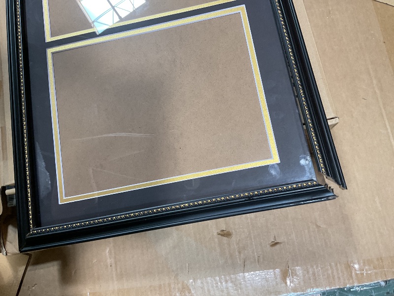 Photo 1 of * SEE SECOND PHOTO FOR DAMAGE ON ONE SIDE; CAN BE REPAIRED *  GraduationMall 14x20 Double Diploma Frame, Display 8.5x11 Certificate with Black over Gold Mat,Tempered Glass,Mahogany with Gold Beads