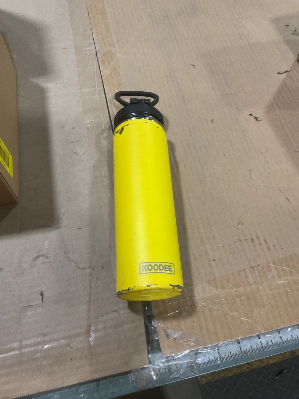 Photo 1 of ***DIRTY HAS/ SCRATCHES*** koodee Insulated Water Bottle, 22 oz Stainless Steel Double Wall Vacuum Wide Mouth Sport Bottle with Leakproof Spout Lid (Yellow)