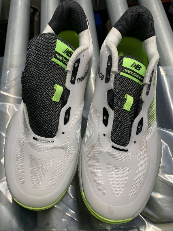 Photo 1 of (used)(no laces) New Balance Men's FuelCell 796 V4 Hard Court Tennis Shoe, White/Bleached Lime Glo/Black, 8 Wide
