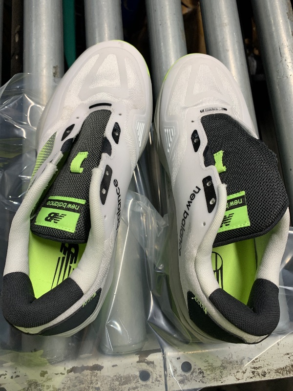 Photo 1 of (used)(no laces) New Balance Men's FuelCell 796 V4 Hard Court Tennis Shoe, White/Bleached Lime Glo/Black, 8 Wide