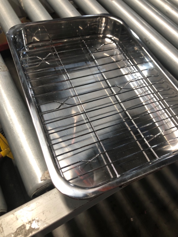 Photo 1 of *** ONLY THE SMALL ONE***     2 Pcs 13.7"15" Stainless Steel Roasting Pans with Handles, Baking Pan for Oven with 2 Pcs Flat Racks, Heavy Duty