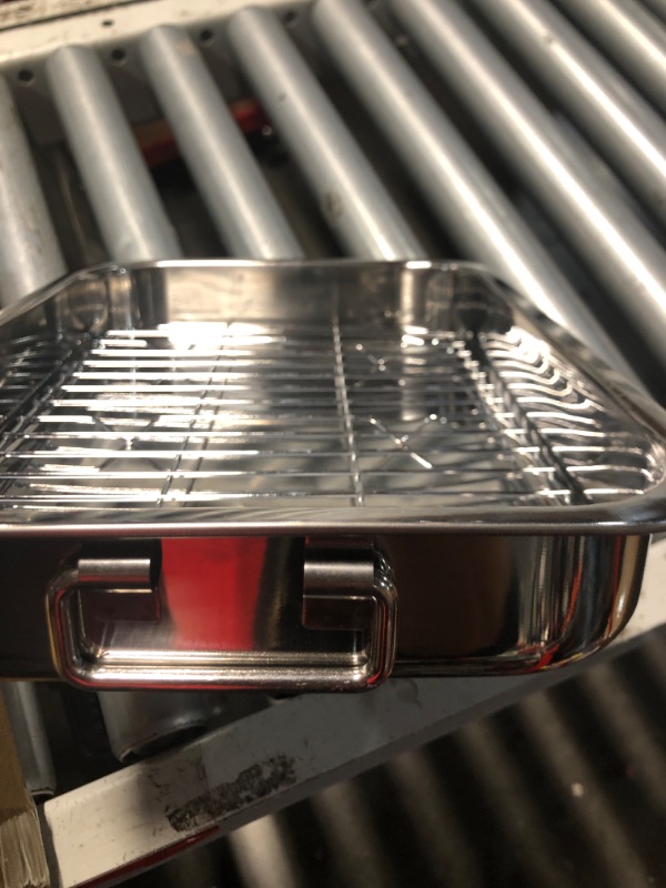 Photo 1 of *** ONLY THE SMALL ONE***     2 Pcs 13.7"15" Stainless Steel Roasting Pans with Handles, Baking Pan for Oven with 2 Pcs Flat Racks, Heavy Duty