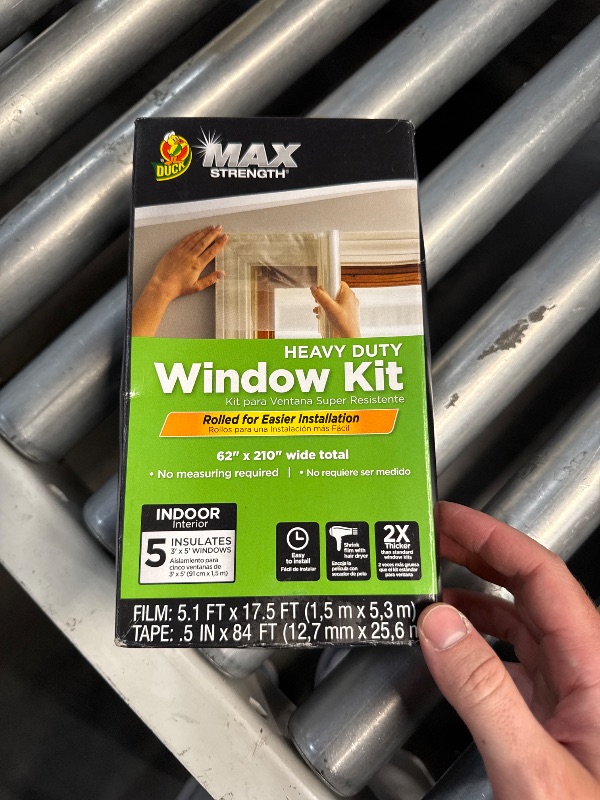 Photo 1 of (USED/FAIR) Duck MAX Strength Window Insulation Kit, Winter Window Seal Kit Fits up to 5 Windows, Heavy Duty Shrink Film Cuts to Size for Easy Indoor Installation, Window Tape Included,62 In. x 210 In., Clear